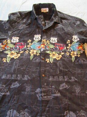 Mens Vtg Pacific Legend Hawaiian Shirt Classic Cars Graphic Black Sz XL